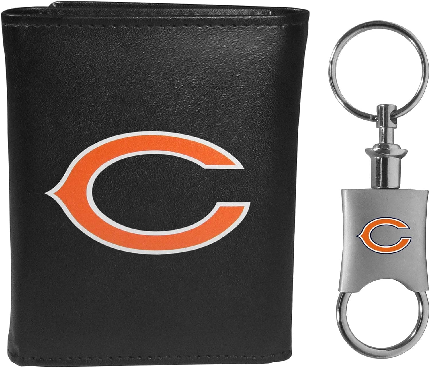 Siskiyou Sports NFL Chicago Bears Mens Leather Tri-fold Wallet & Valet Key Chain, Black, One Size