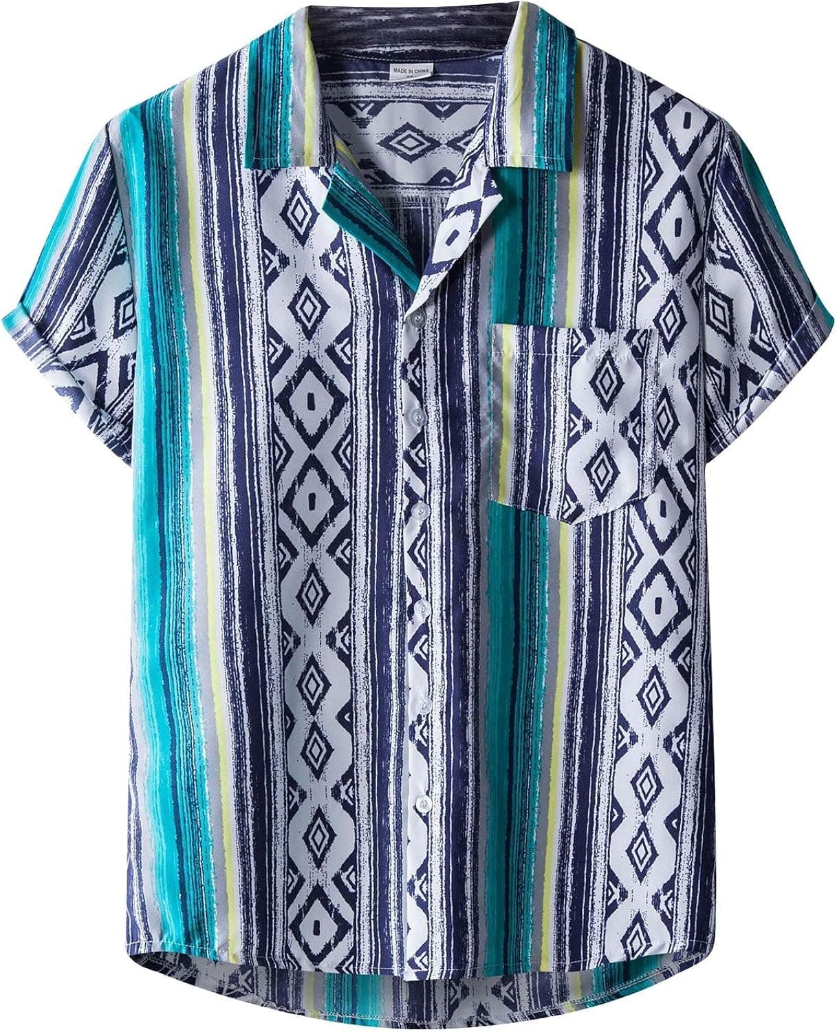 RIZI 2021 Men's Short Sleeve Printed Hawaiian Casual Button Down Flower Beach Party Holiday