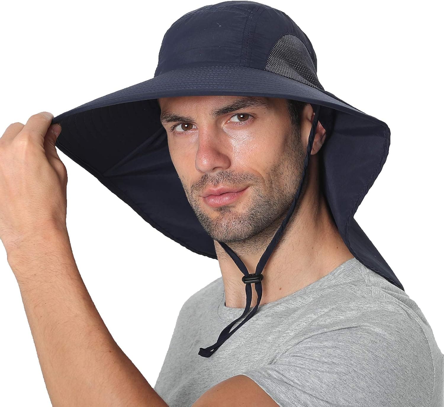 SENWAI Sun Wide Brim Hat for Men,Sun Protection UPF 50+ Hat with Neck Flap for Fishing Hiking Dark Gray