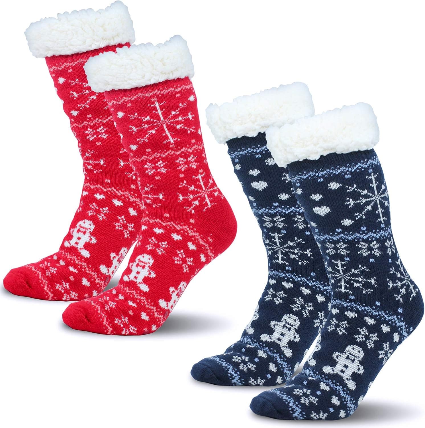 Camlinbo 2Pairs Christmas Fuzzy Socks, Winter Fleece Warm Socks, Christmas Slipper Socks Holiday Gifts Women Men