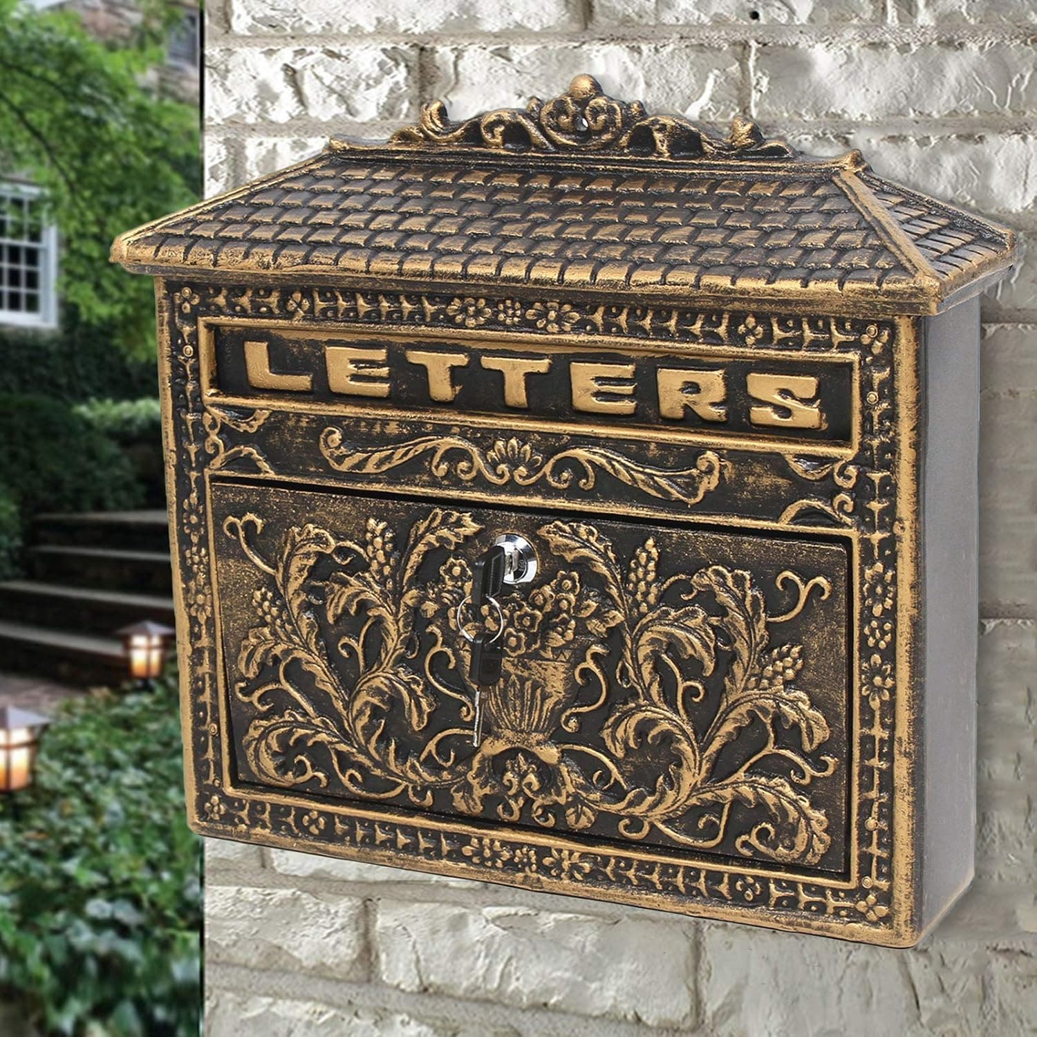 Aluminum Bronze Vintage Wall-Mount Mailboxes, Upthehill Wall Mounted Rustic Mailbox Villa Mailbox Retro Style Mailbox Metal Letter Decor Tin Post Box Holder Outside Hanging Decoration for House