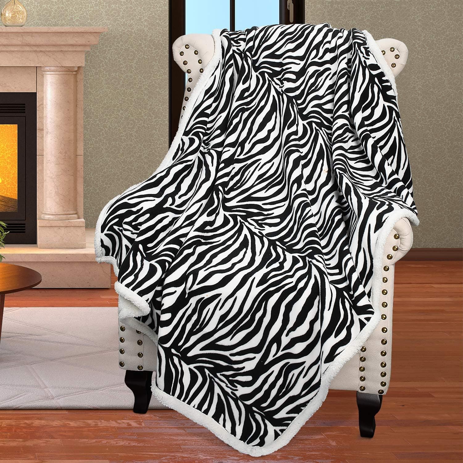 Catalonia Zebra Sherpa Fleece Throw Blanket, Super Soft Mink Plush Couch Blanket, TV Bed Fuzzy Blanket, Fluffy Comfy Warm Heavy Throws, Comfort Caring Gift, 50x60 inches