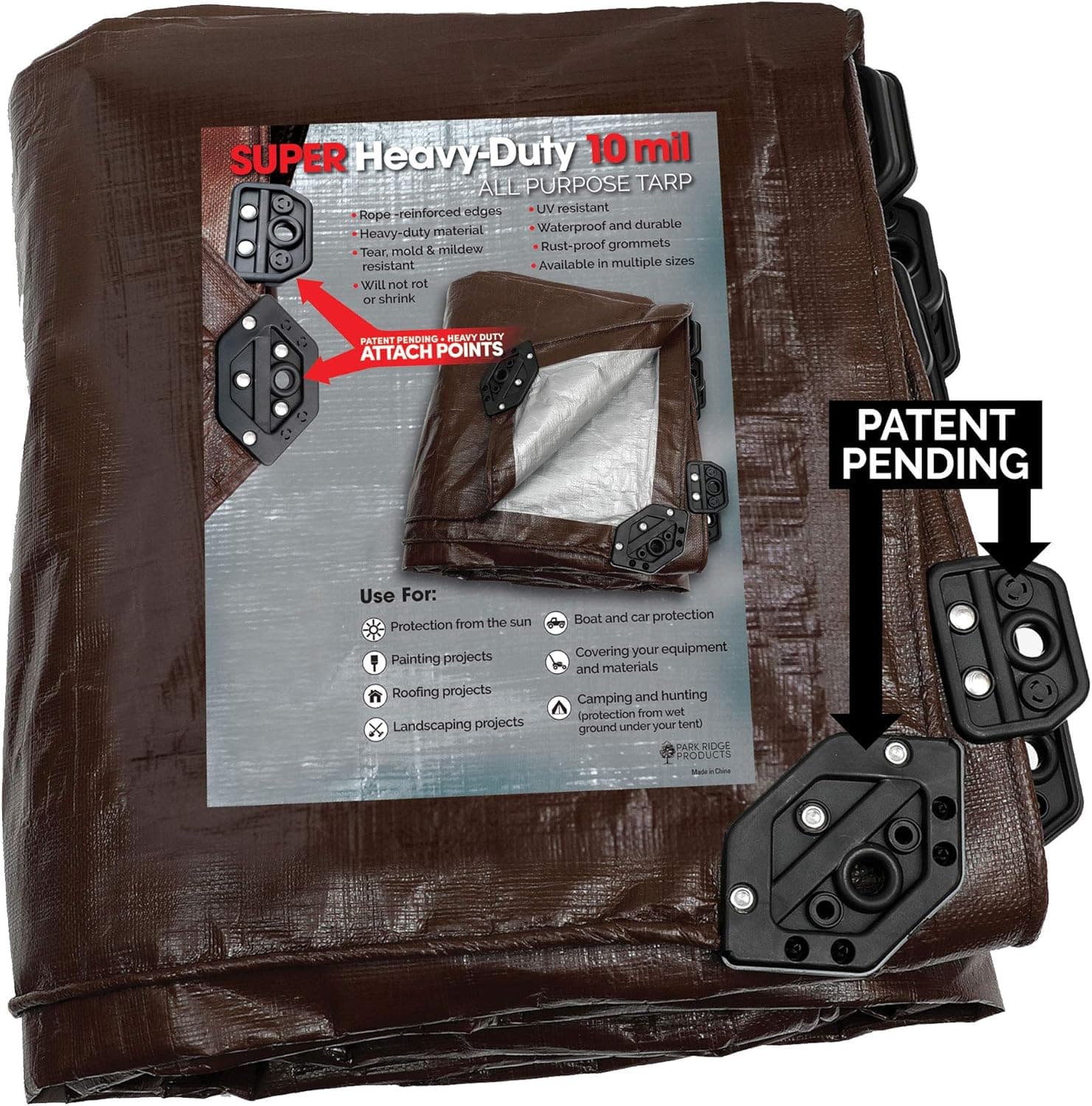 Park Ridge Products SCTRP1220 12 x 20 ft Brown/Silver Heavy-Duty Reversible Poly 10 mil Super Corner Tarp, 12' x 20'