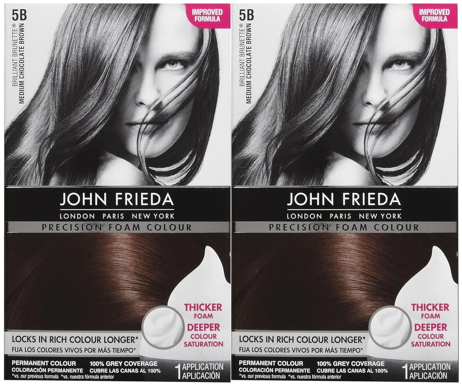 John Frieda Precision Foam Hair Colour, Medium Chocolate Brown 5B, 2 pk