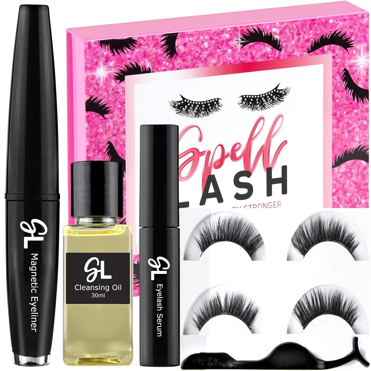 Magnetic Eyeliner and Lashes - Magnetic Eyelashes with Eyeliner Kit - 3X Stronger Hold Magnetic Eyeliner | 2 Pairs Magnetic Lashes, Eyelash Serum, Cleansing Oil, Tweesers, Premium Gift by SpellLash