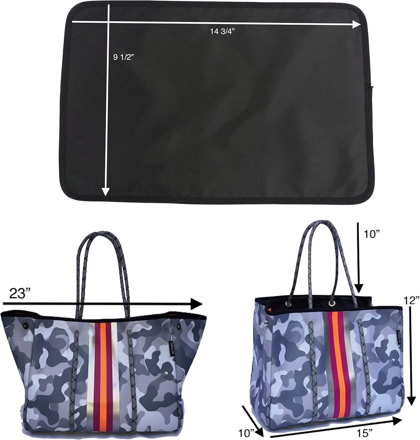 Dallas Hill Designs Large Tote Bag for Women | Neoprene Shoulder Purse | Travel, Beach, Gym Handbag | Extra Pouch
