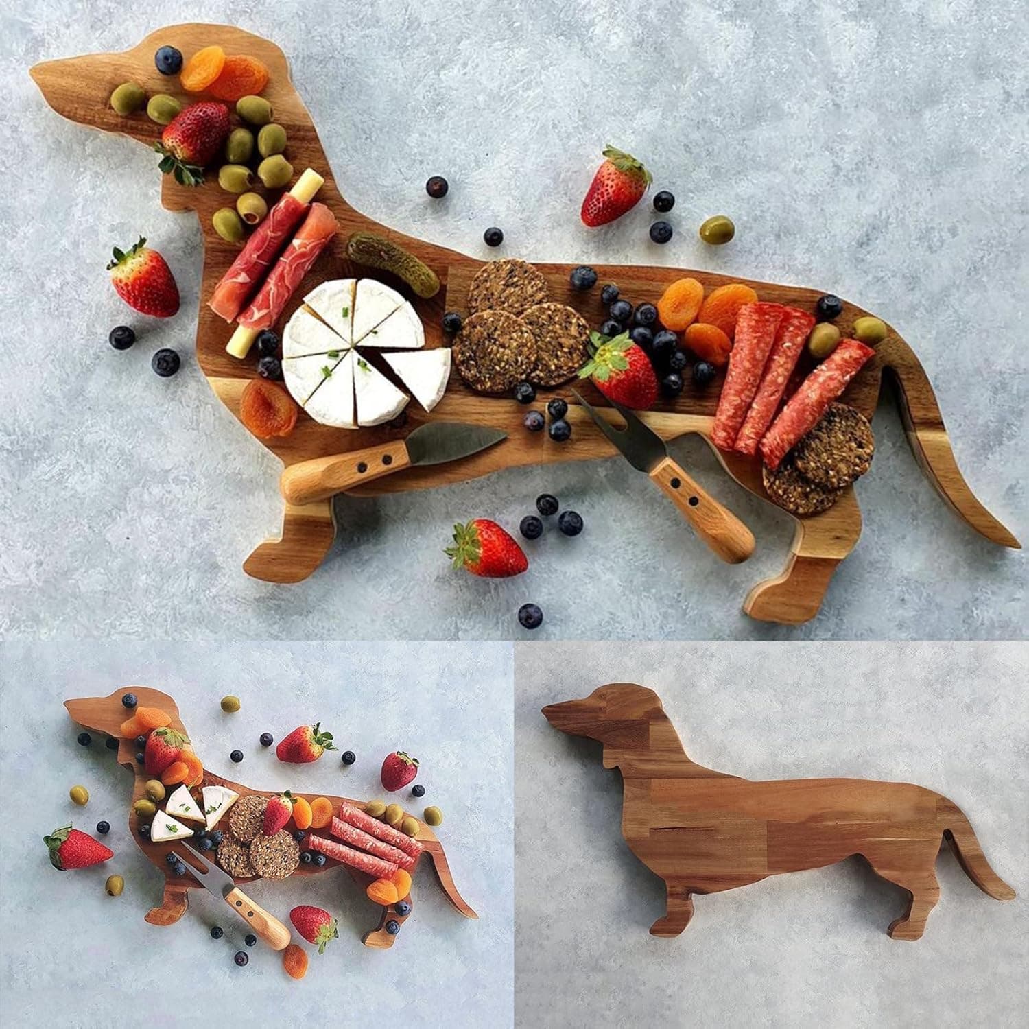 Dachshund Dog Dinner Plate Cutting Board, Wood Cutting Board Weiner Dog Convenient Food Tray for Dinner Plate Party