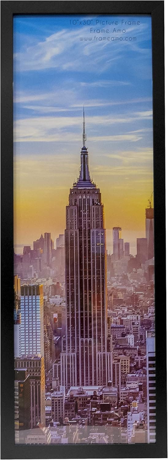 Frame Amo Black 10x30 Picture or Poster Frame, 1 inch Wide Border, Smooth Finish, Acrylic Front