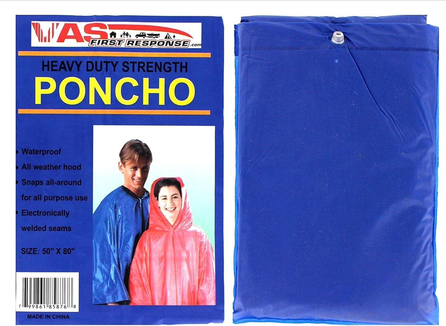 VAS Adult 10Mil Reuseable Vinyl Emergency Rain Poncho Blue
