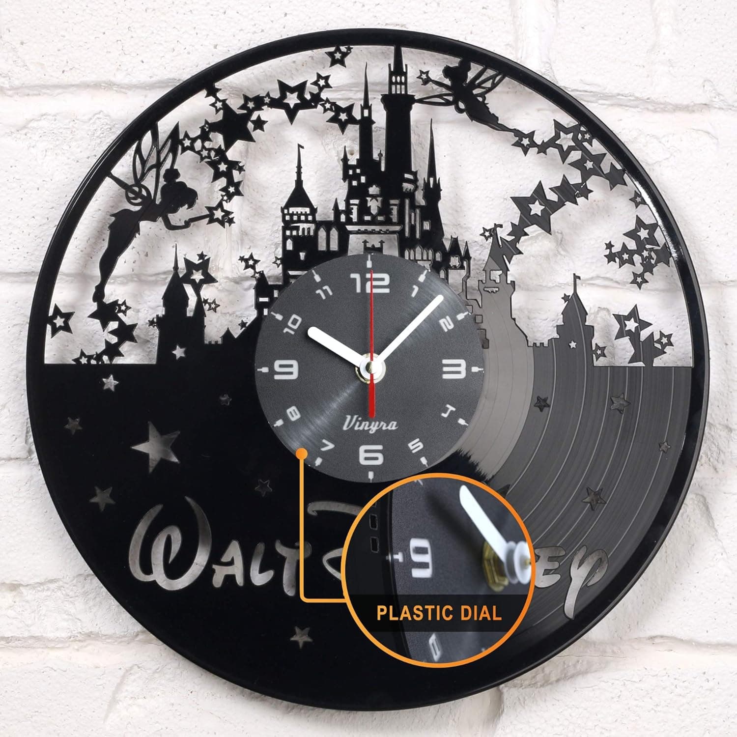 Vinyra Vinyl Wall Clock compatible with Walt Disney World Mickey Mouse Castle themed Home - Gift Set Idea for Kids, Adults, Boys, Girls and Women - Nursery Art Vintage Decor, 12” LP Record Clock Black