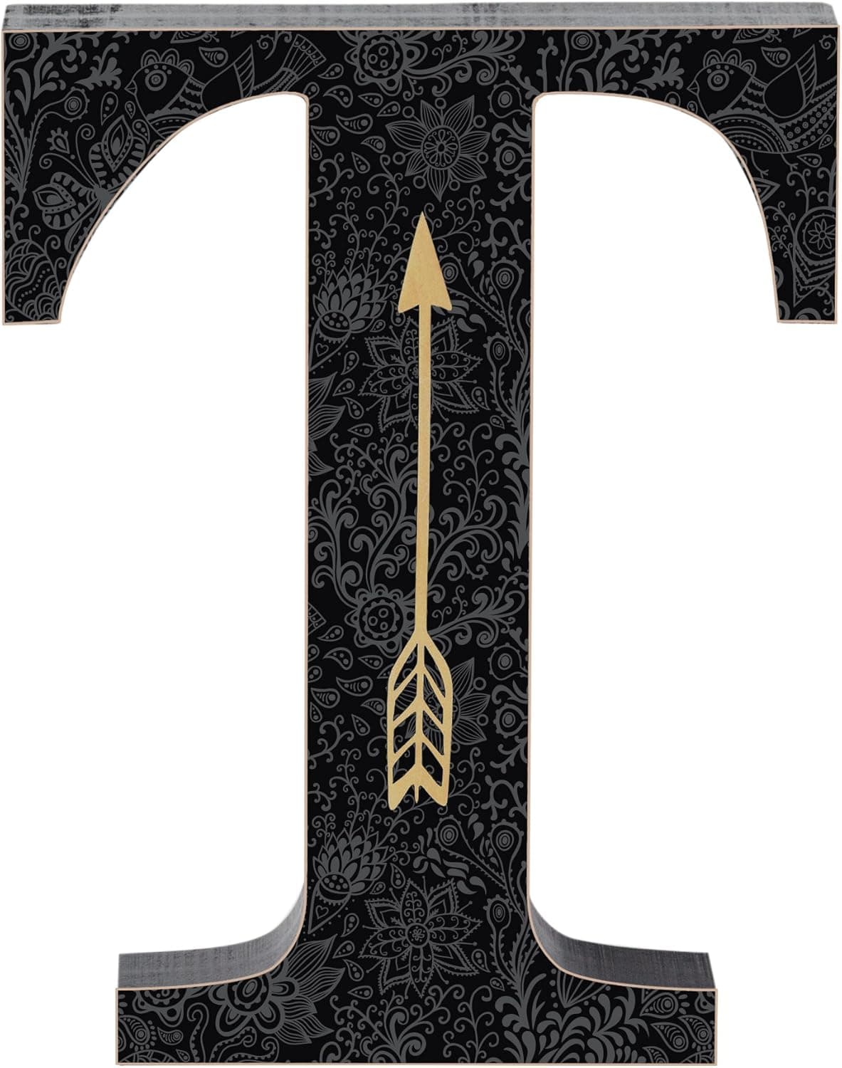 PRINZ Wood Accent Letter 'T' with Cast Metal Arrow, Black