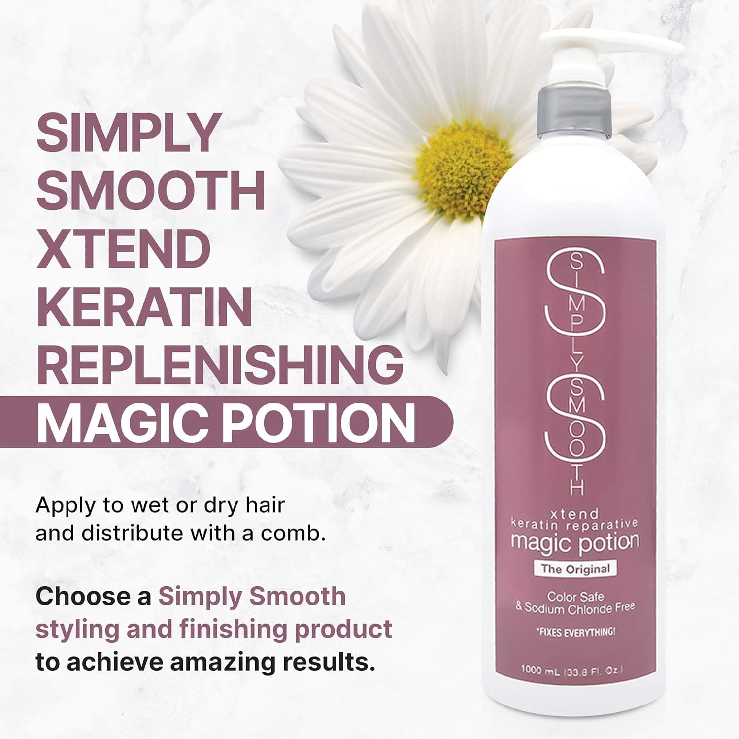 SIMPLY SMOOTH Xtend Keratin Reparative Magic Potion Original Leave In Conditioner Detangler & Heat Protection Styling Spray Repair & Reduce Breakage Color Safe & Sodium Chloride Free