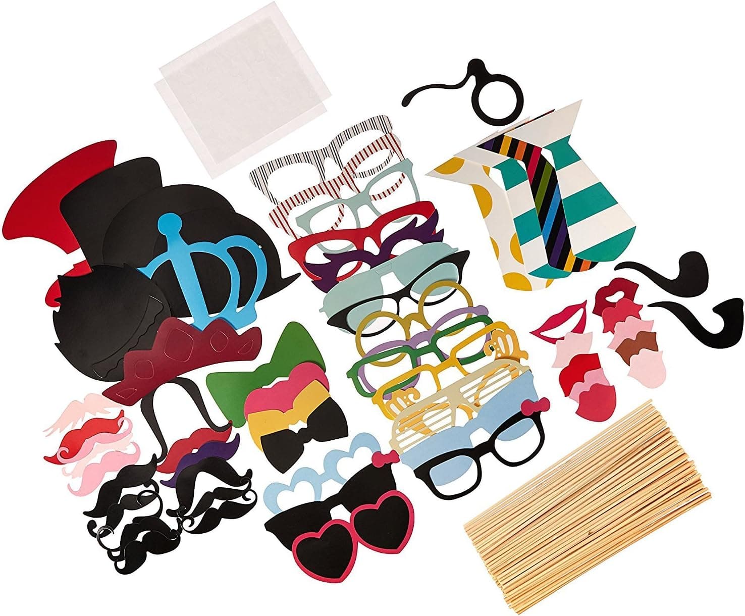 LAttLiv Party Photo Booth Props DIY Kit,Paper Prop On A Wood Stick for Taking Funny Photos On Birthday,Wedding,Reunions,Dress-up Costume Accessories with Mustache,Hats,Glasses,Lips,Bowties,60 Pcs