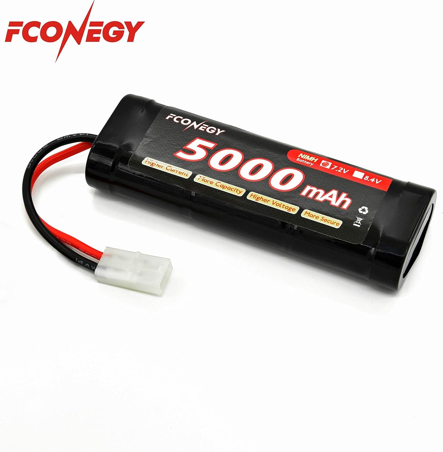 FCONEGY NiMH Battery 7.2V 5000mAh Flat Pack with Tamiya Plug for RC Cars/RC Truck