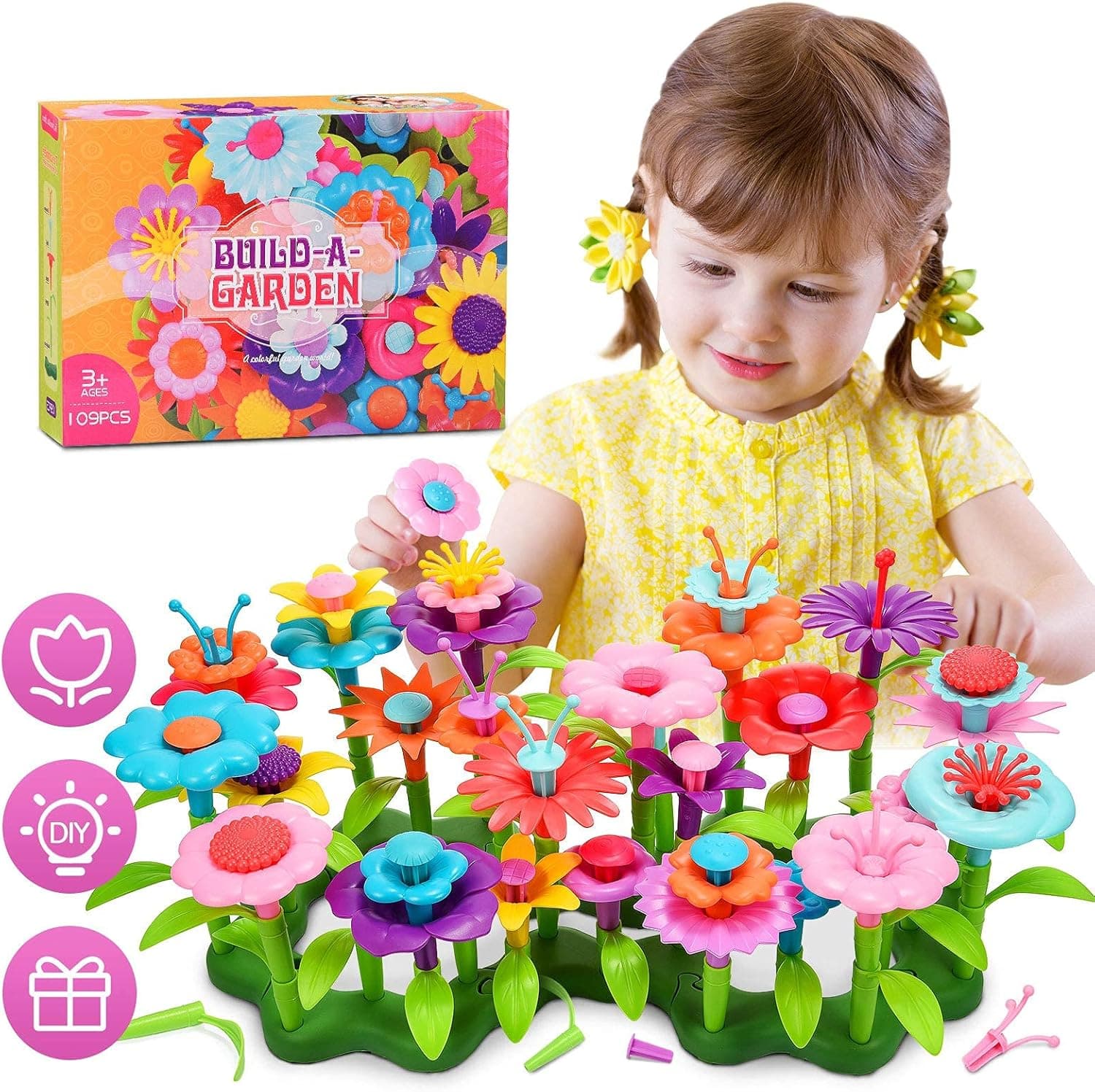 LET'S GO! Great Toys for Girls Boys Kids Age 3-8, Waterproof Flower Garden Building Creative Toys for Kids Age 3-7, Christmas Birthday Gifts for 3-7 Year Old Kids Stocking Stuffers for Kids 8-12