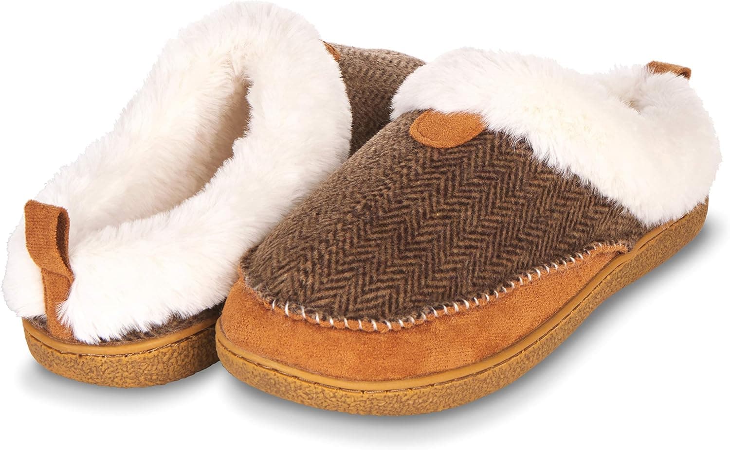 Floopi Womens Indoor Outdoor Herringbone Fur Lined Clog Slipper W/Memory Foam