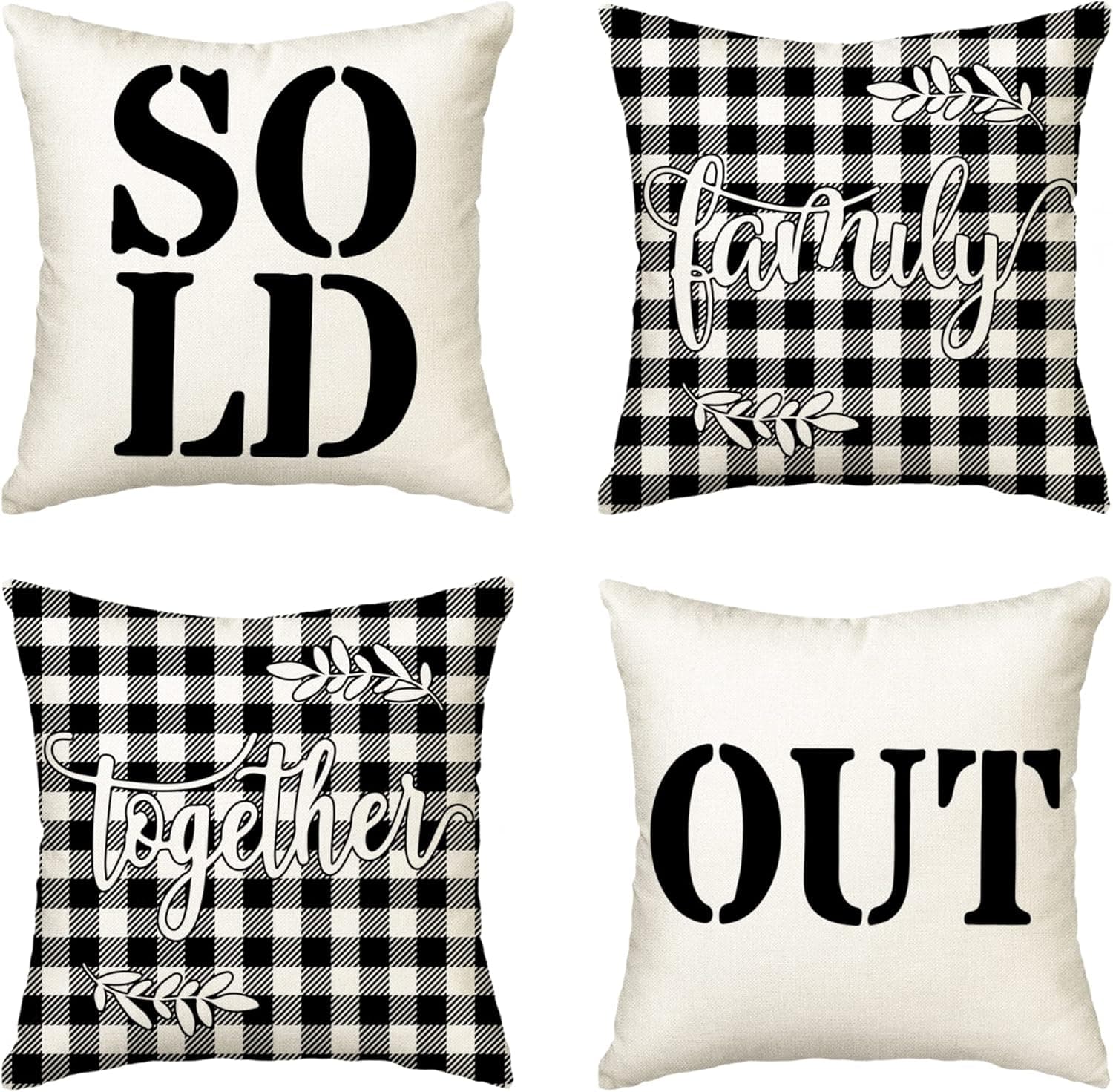 AVOIN Family Saying Buffalo Plaid Throw Pillow Cover, 18 x 18 Inch Holiday Love Home Easter Day Fall Cushion Case for Sofa Couch Set of 4 (20 X 20, Red and Black)