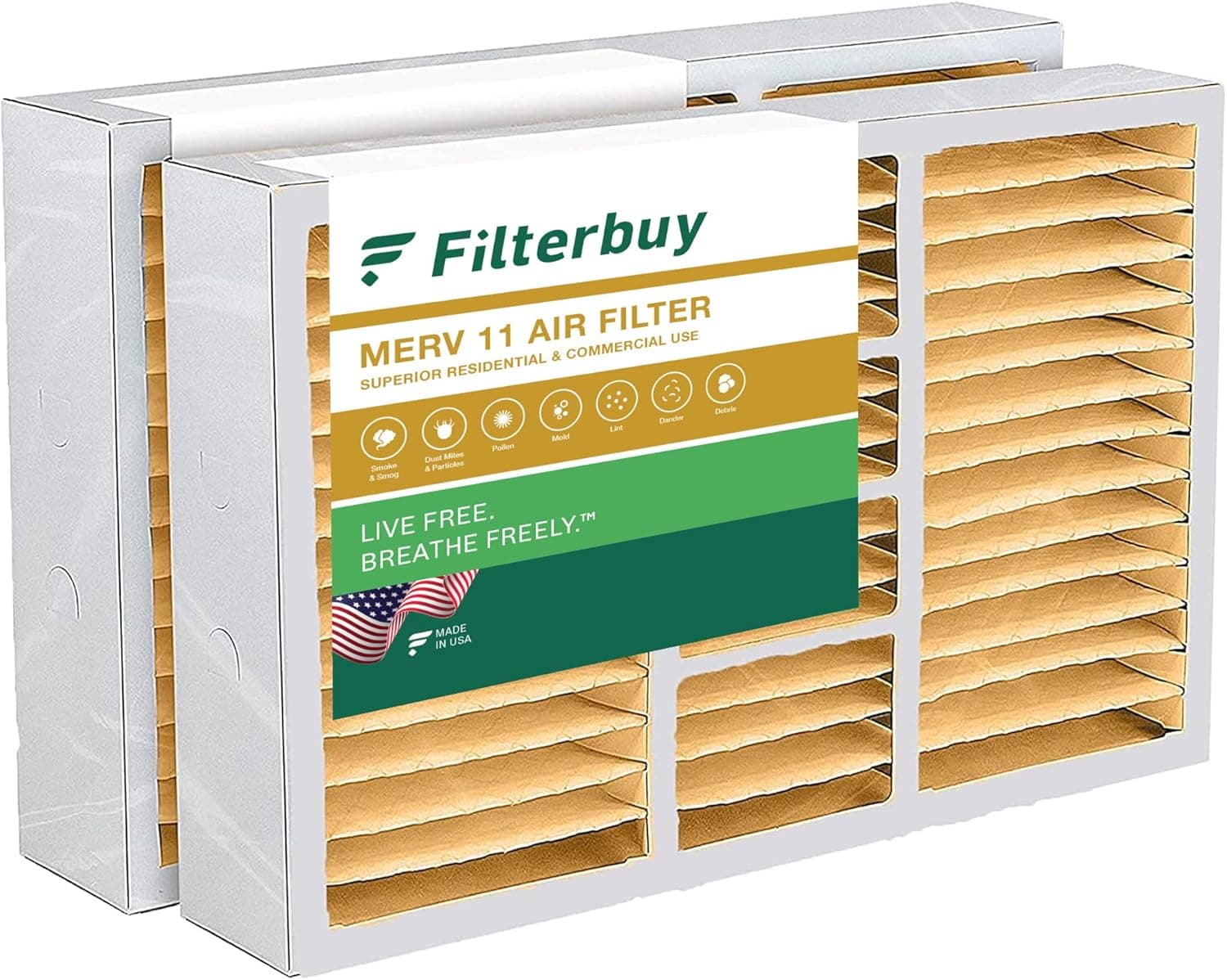 Filterbuy 16x22x5 Air Filter MERV 11 Allergen Defense (2-Pack), Pleated HVAC AC Furnace Air Filters Replacement for Amana, Coleman, Electro-Air, Five Seasons, Goodman, Totaline, and York (Actual Size: 15.38 x 21.88 x 5.25 Inches)