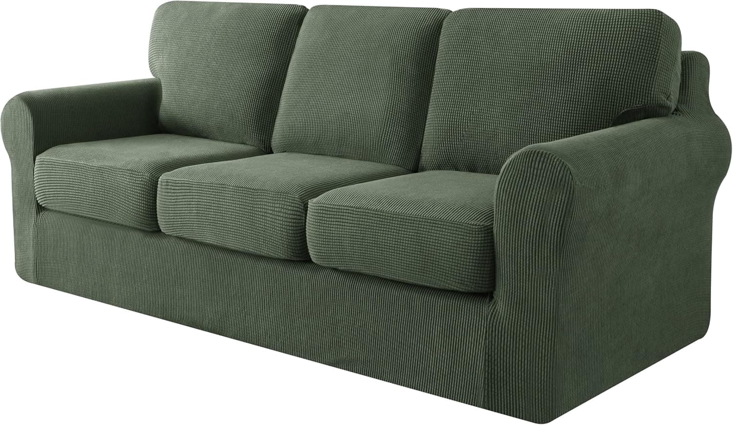 subrtex 7 Pieces Sofa Covers,Multifunctional Sofa Slipcovers with Separate Cushion Covers and Seperate Backrest Covers Furniture 3 Seaters Protector(Large,Olive Drab)