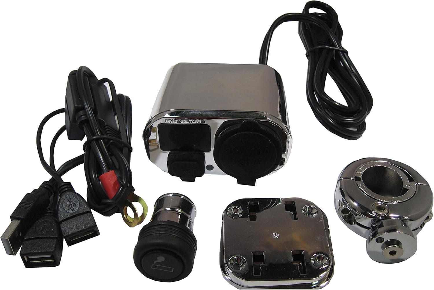 3 in 1 Motorcycle Atv Accessory Kit. Handlebar Power Station. Cig Lighter, Usb Charger, Voltage Meter