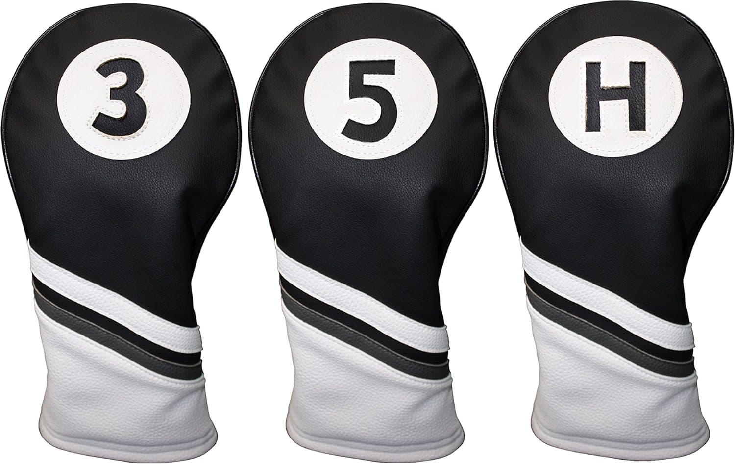 Golf Headcovers Black and White Leather Style 3, 5, H Fairway Head Covers