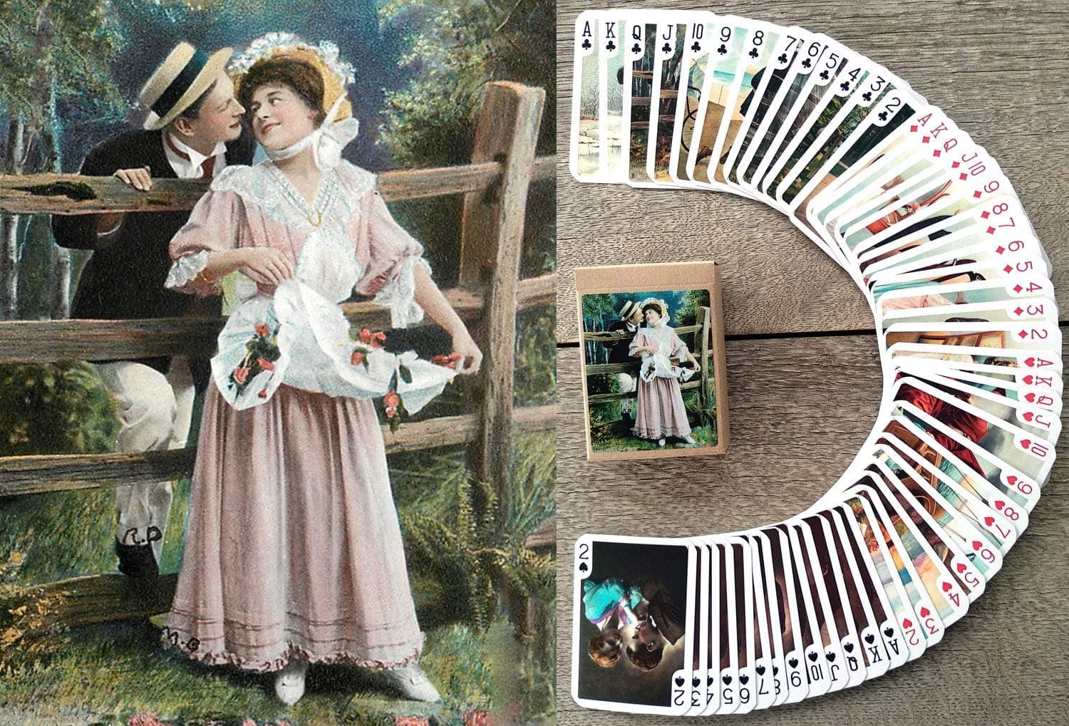 Valentine Day Love Photos Playing Cards (Poker Deck 54 Cards All Different) Vintage Retro Love Couple Colored Photos Funny Scenes Greeting Cards