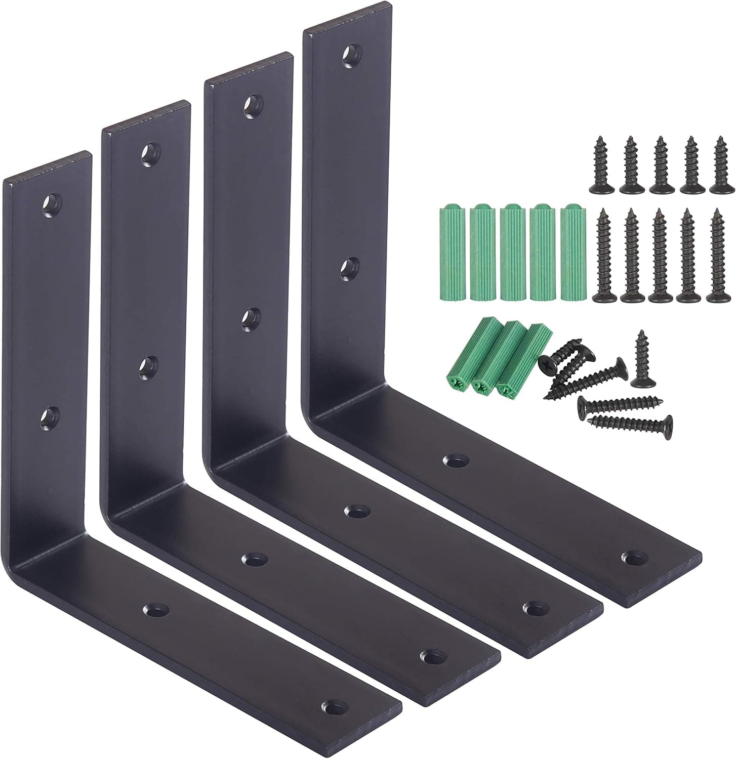 L Brackets WEBI Shelf Brackets for Shelves:5mm Thick,6" L X 6"W,90 Degree Stainless Steel Corner Brace,Right Angle Bracket for Wood,Furniture,Black,4 Packs