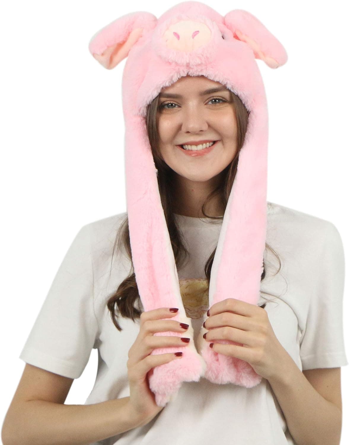 Plush Animal Hat Durable Polyester with Moving Ears Press Paws and Double Air Bag Raises Cute Ears