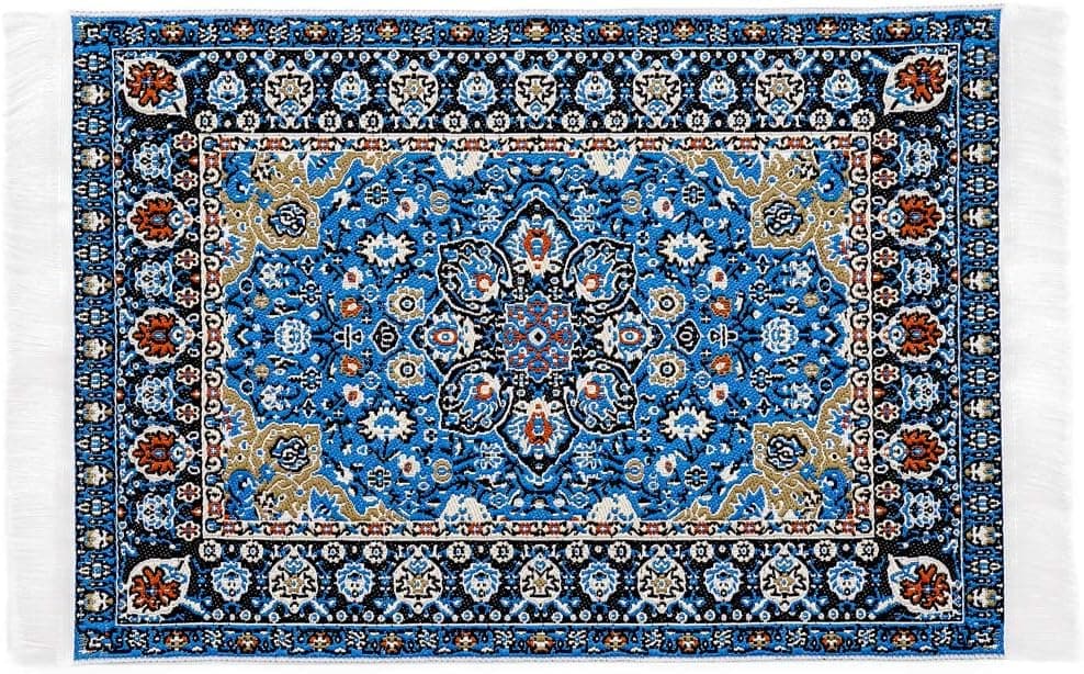Odoria 1:12 Miniature Blue Floral Rug Vintage Woven Carpet Dollhouse Decoration Accessories