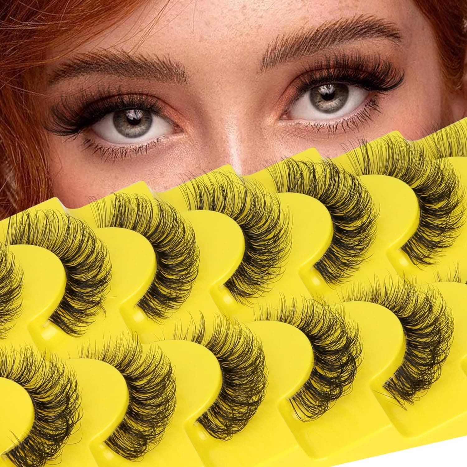 Fluffy Lashes Natural Look False Eyelashes Wispy Lashes D Curl Volume Faux Mink Cat Eye Lashes Clear Band Pestañas Eyelashes 7 Pairs Multipack by Eefofnn