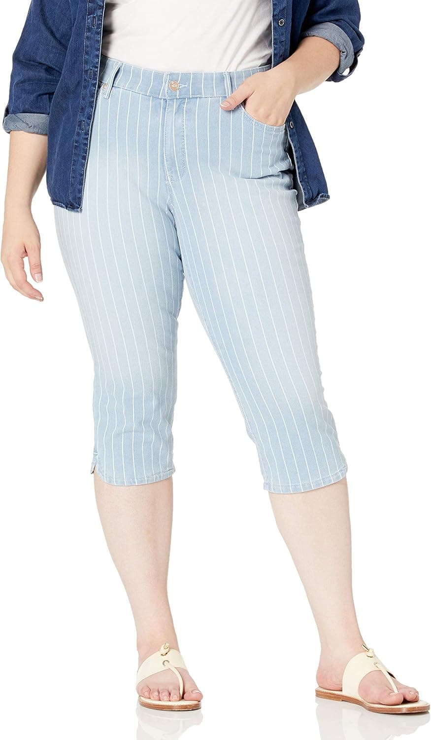 Gloria Vanderbilt Women's Comfort Curvy Skinny Jean Capri Length, Blue/Whtie, 10
