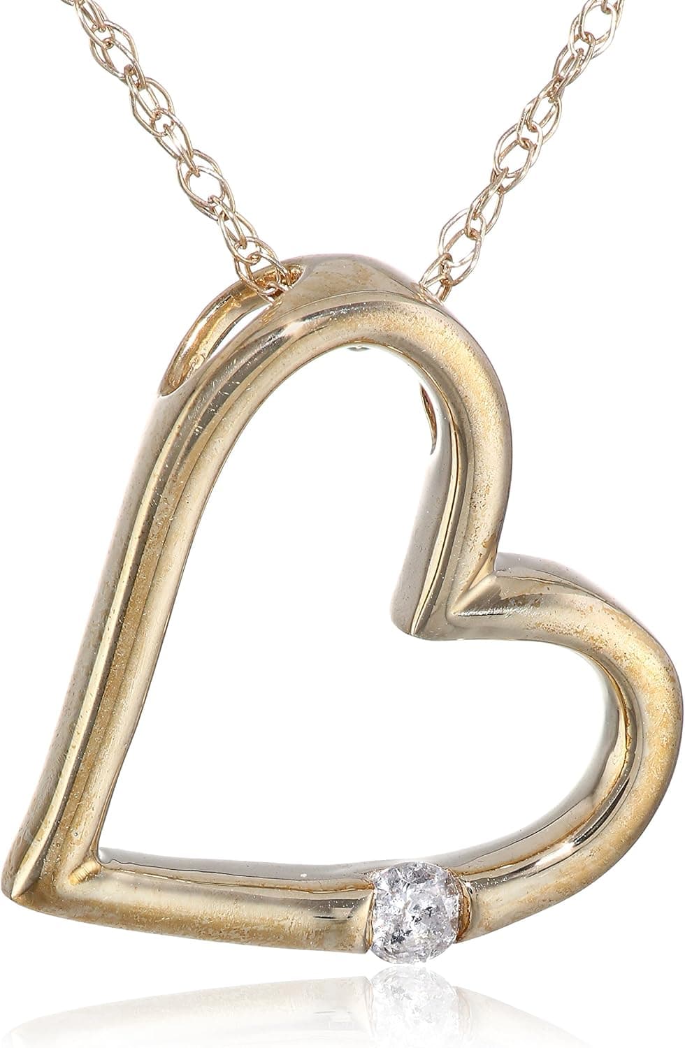 Amazon Collection 10k Gold and Diamond Heart Pendant Necklace (0.01 cttw, I-J Color, I2-I3 Clarity), 18"