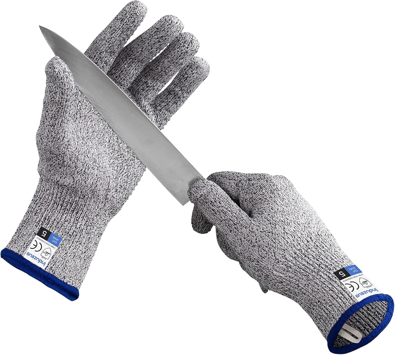 Induzeug Cut Resistant Gloves with Non-slip Silicone Dots Food Grade Level 5 Protection, for Kitchen and Gardening Work,