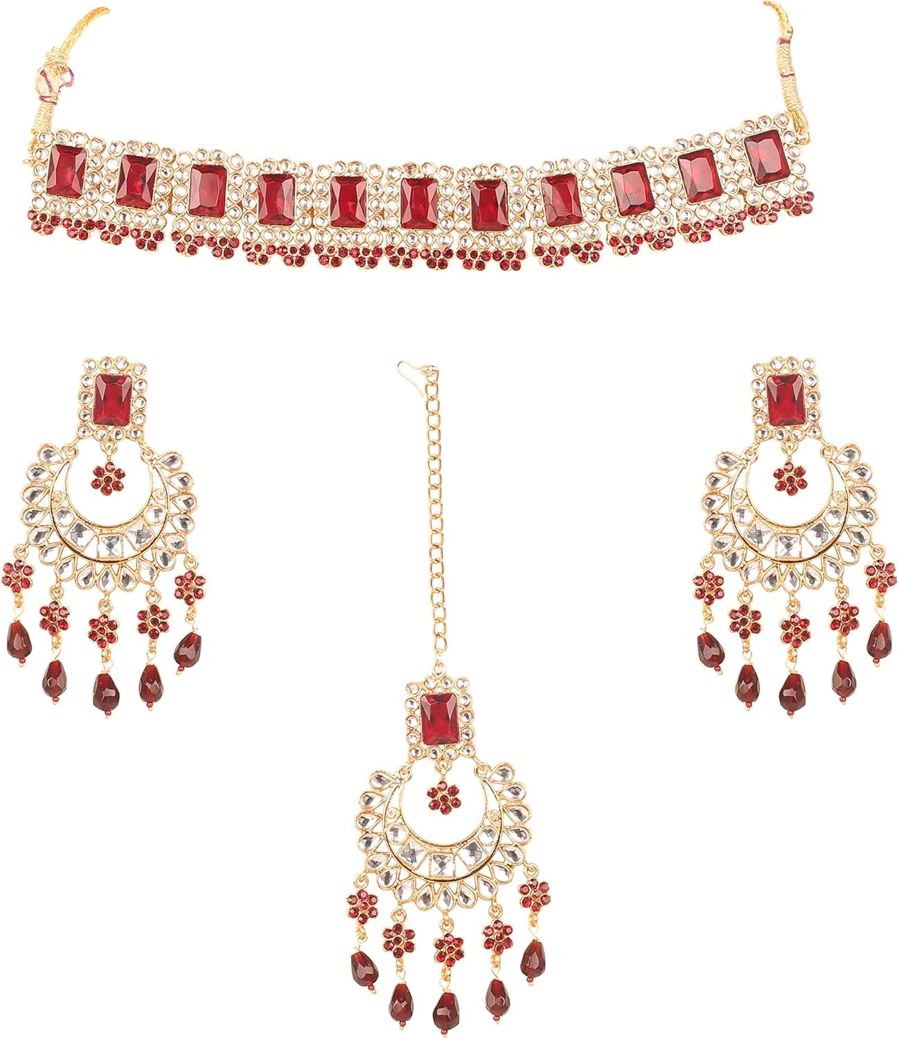 Touchstone Indian Bollywood Gorgeous Intricate Workmanship Mughal White Colorful Rhinestone Crystal Wedding Designer Jewelry Choker Necklace Set in Gold and Silver Tone for Women.