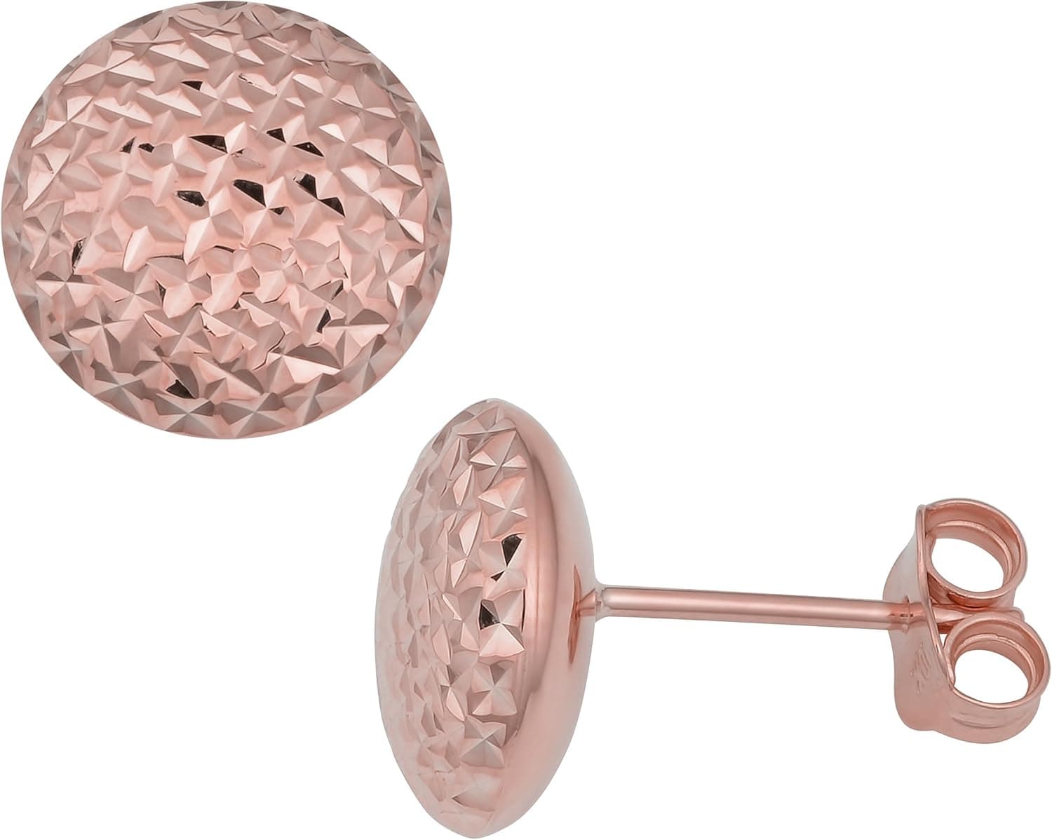 Kooljewelry 14k Rose Gold 11 mm Diamond-cut Button Stud Earrings