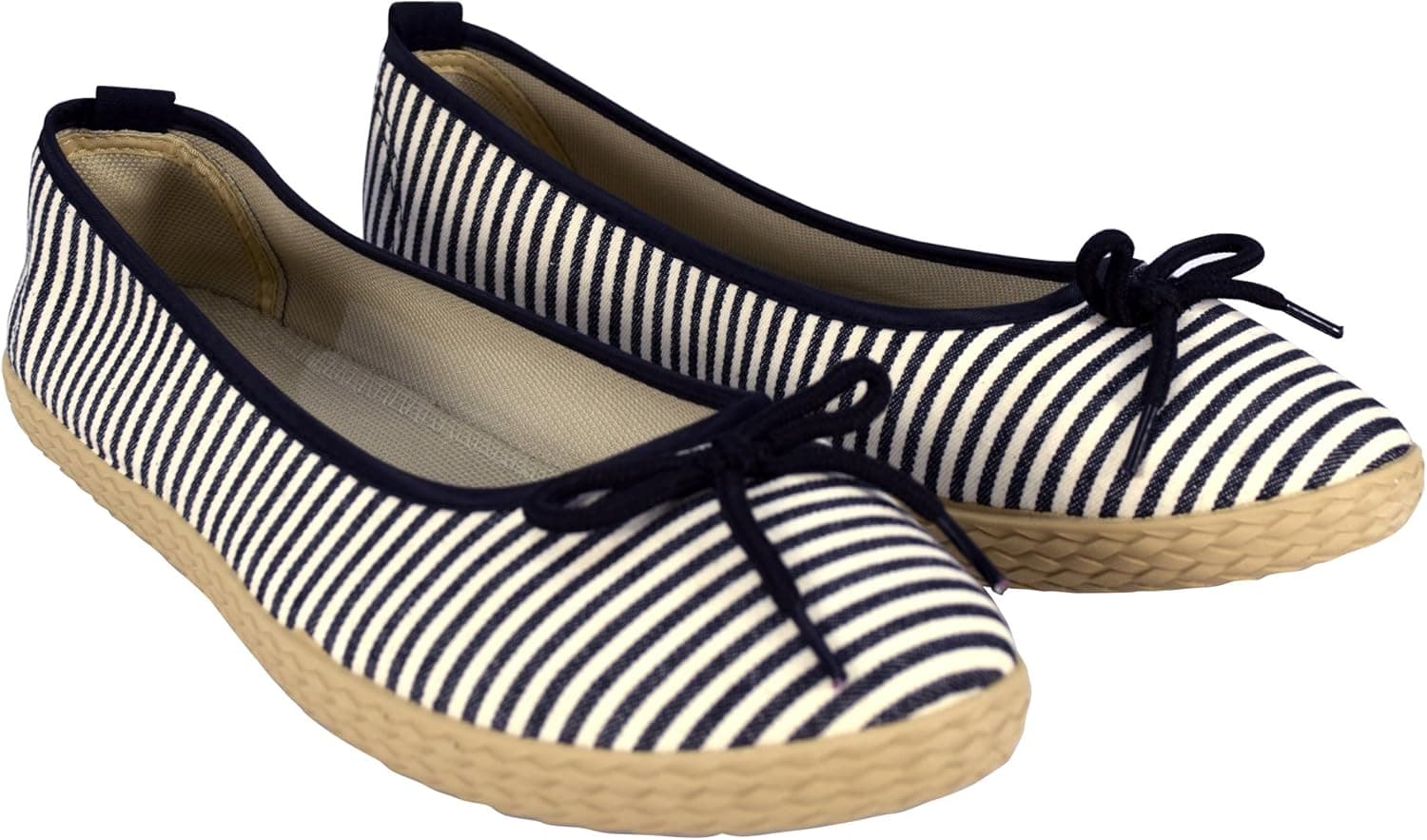 Peach Couture Womens Casual Striped Slip On Flat Espadrilles Bow Ballet Flats Shoes
