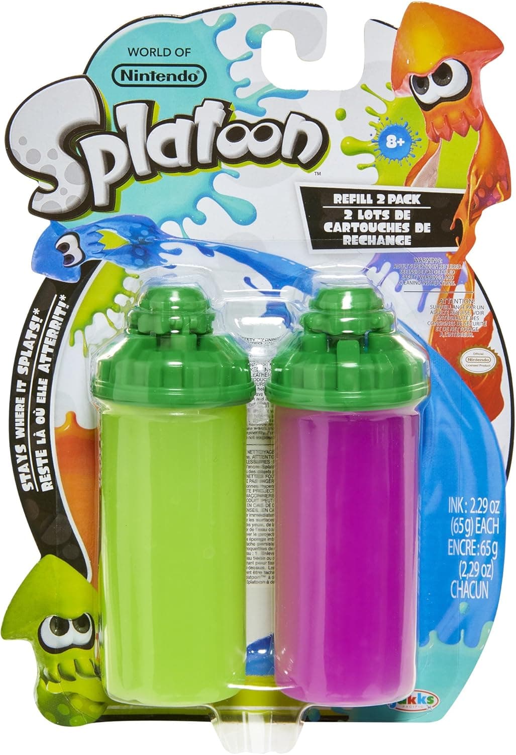 World of Nintendo Splatoon Splattershot Refill 2-Pack, Lime Green/Purple Slime