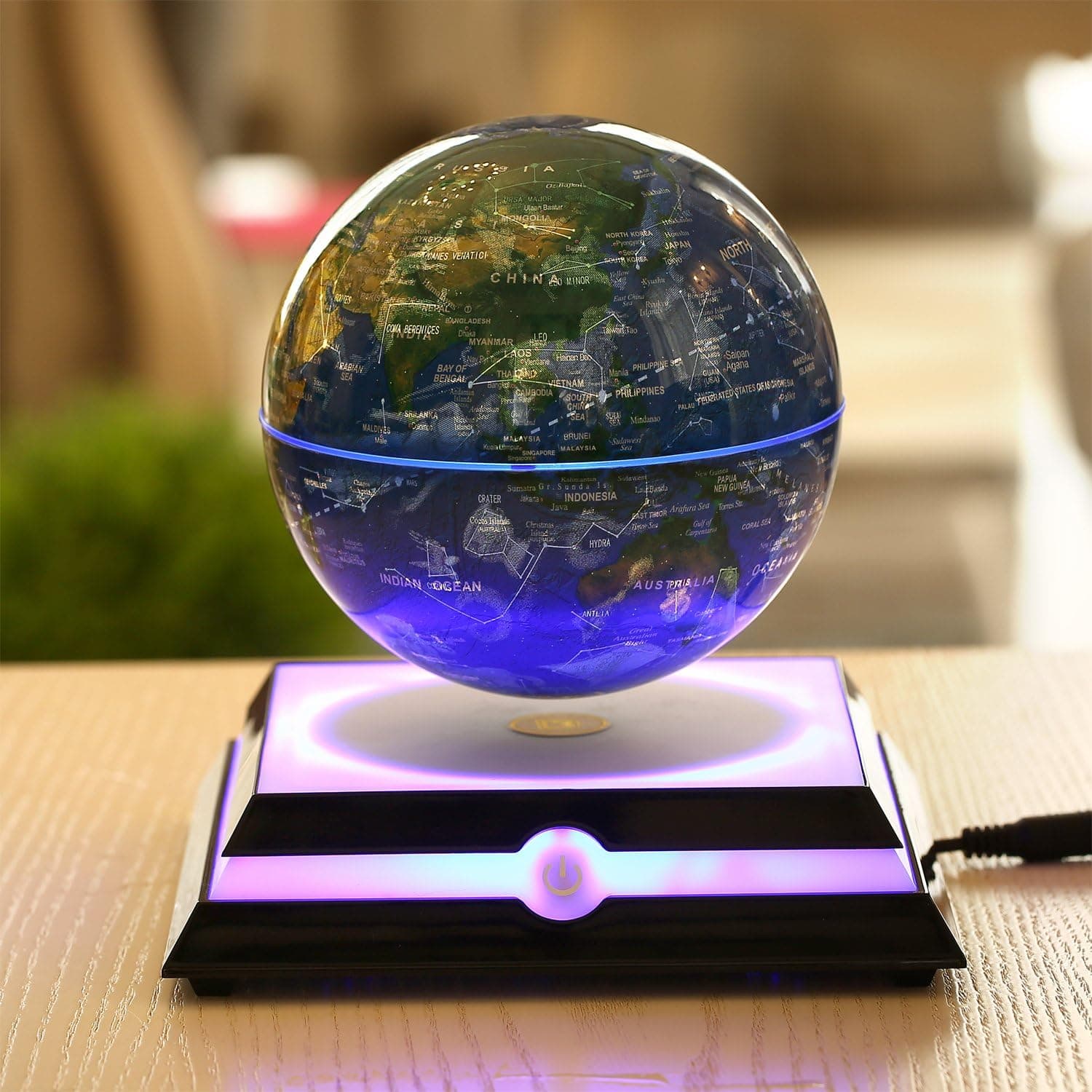 Magnetic Levitating Floating Globe with LED Light,Rotating World Map and Constellation in 6" Anti Gravity Globe (Navy Blue)