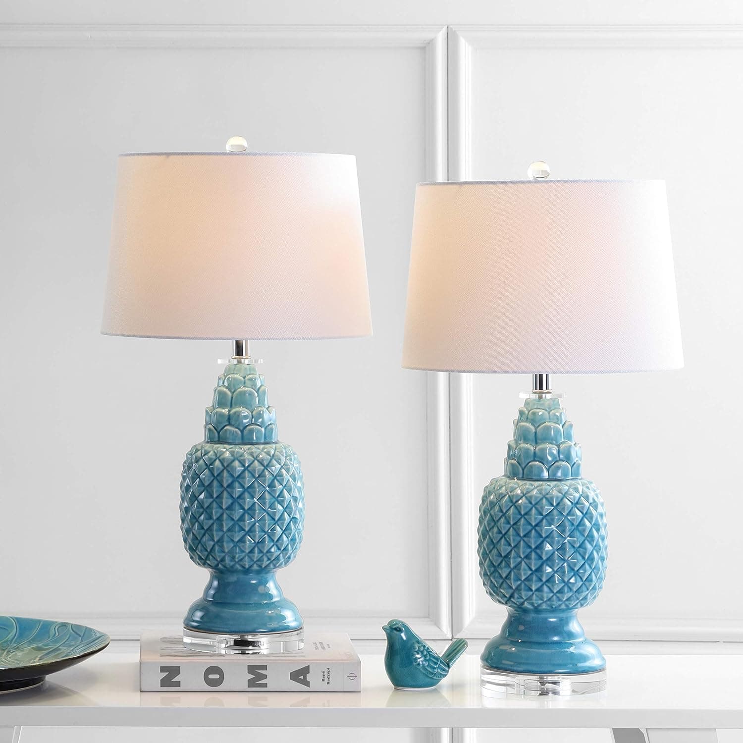 SAFAVIEH Lighting Collection Blakely Farmhouse Blue Pineapple 28-inch Bedroom Living Room Home Office Desk Nightstand Table Lamp Set of 2 (LED Bulbs Included)