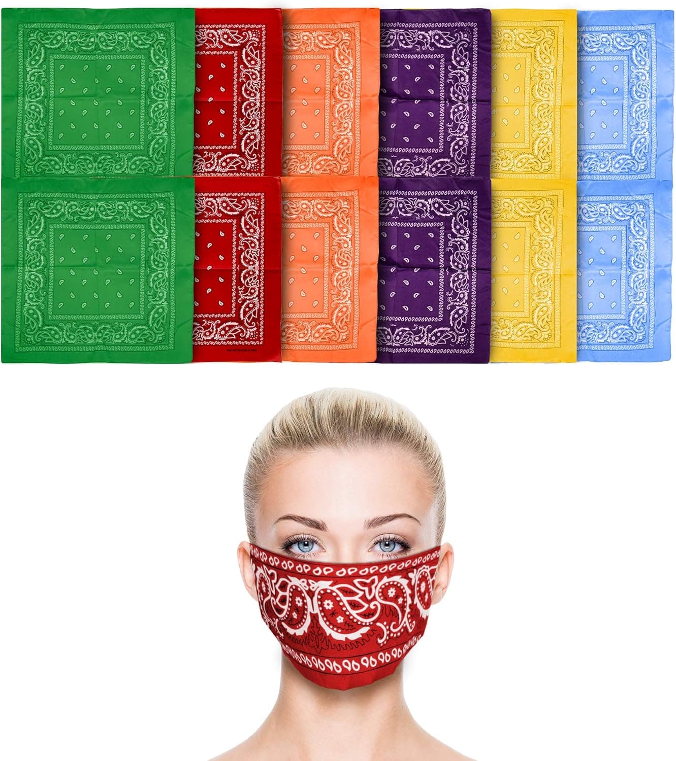 12 Pack Bandana | Face Mask for Dust & Sun Protection | Nose Cover Scarf - Assorted Neon Colors