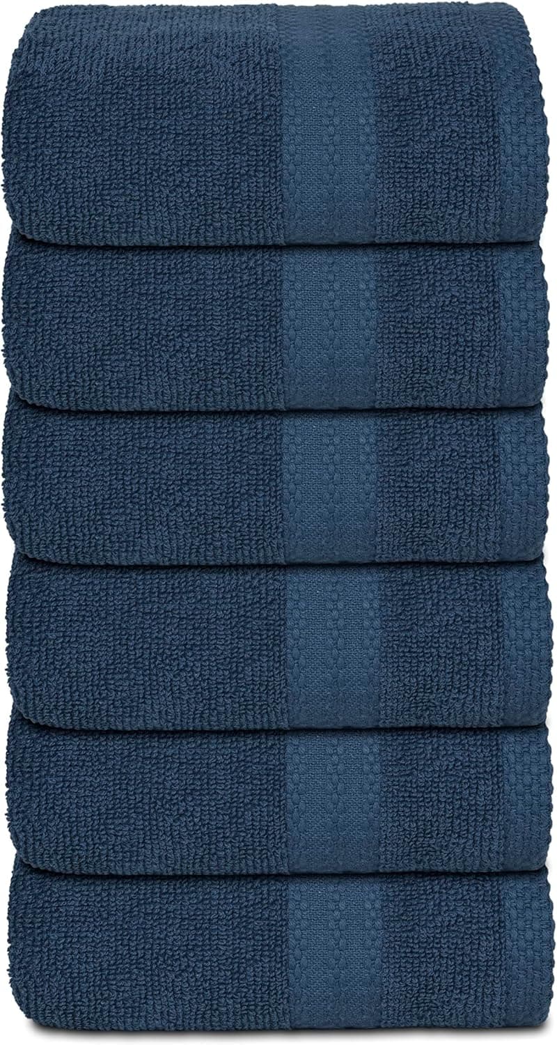 GLAMBURG Ultra Soft 6-Piece Hand Towel Set 16x28-100% Ringspun Cotton - Durable & Highly Absorbent Hand Towels - Ideal for use in Bathroom, Kitchen, Gym, Spa & General Cleaning - Mineral Blue
