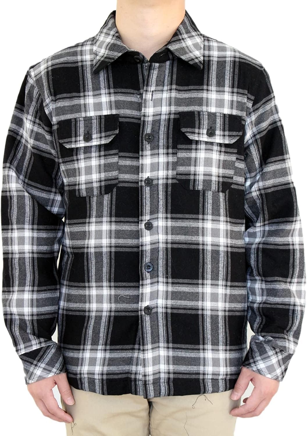 AIRNINE Men's Heavy Weight Quilted Lined Plaid Flannel Shirt Jacket (S to 5XL)