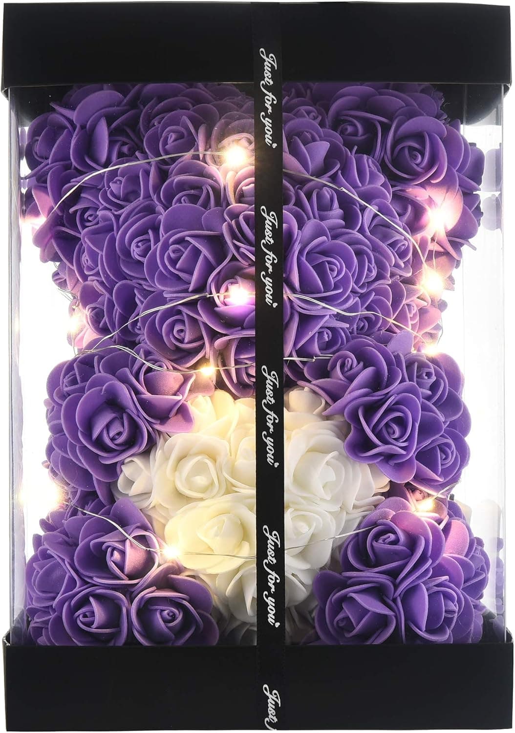 Gifts for Women,Rose Teddy Bear on Every Rose Bear -Flower Bear, Gifts for mom,Gifts for Girlfriend- Unique Gifts ,Clear Gift Box Included! 10 Inche (Purple)