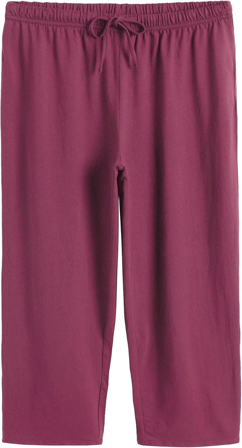 Latuza Women's Cotton Capri Pants Sleep Capris XL Wine Red