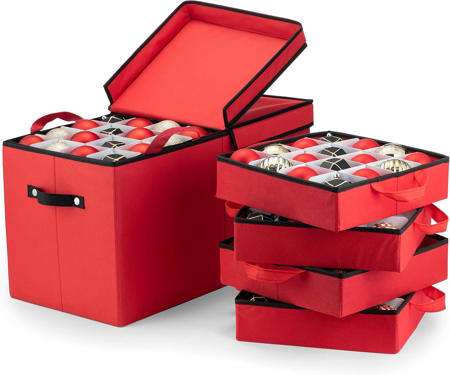 Zober Premium Large Christmas Ornament storage Box with Lid - 3" Compartment, Contains 8 Trays, Keeps 128 Holiday Ornaments and Xmas Accessories, Storage Container Is Tear Proof Made Of 600D Oxford Fabric