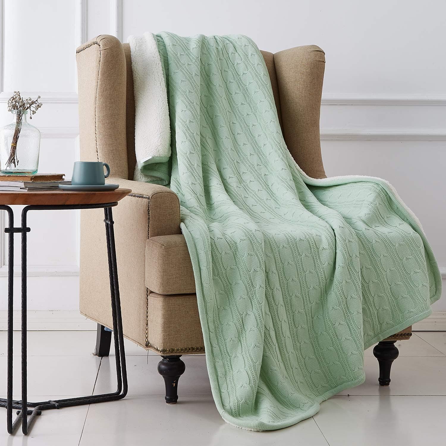 Ashler Light Weight Cashmere Luxury Long Throw Blanket - Plush Warm Fluffy Hypoallergenic Blanket for Bed Couch During Fall Winter Spring at Home Standard Size 47” x 70” Twist Green Design