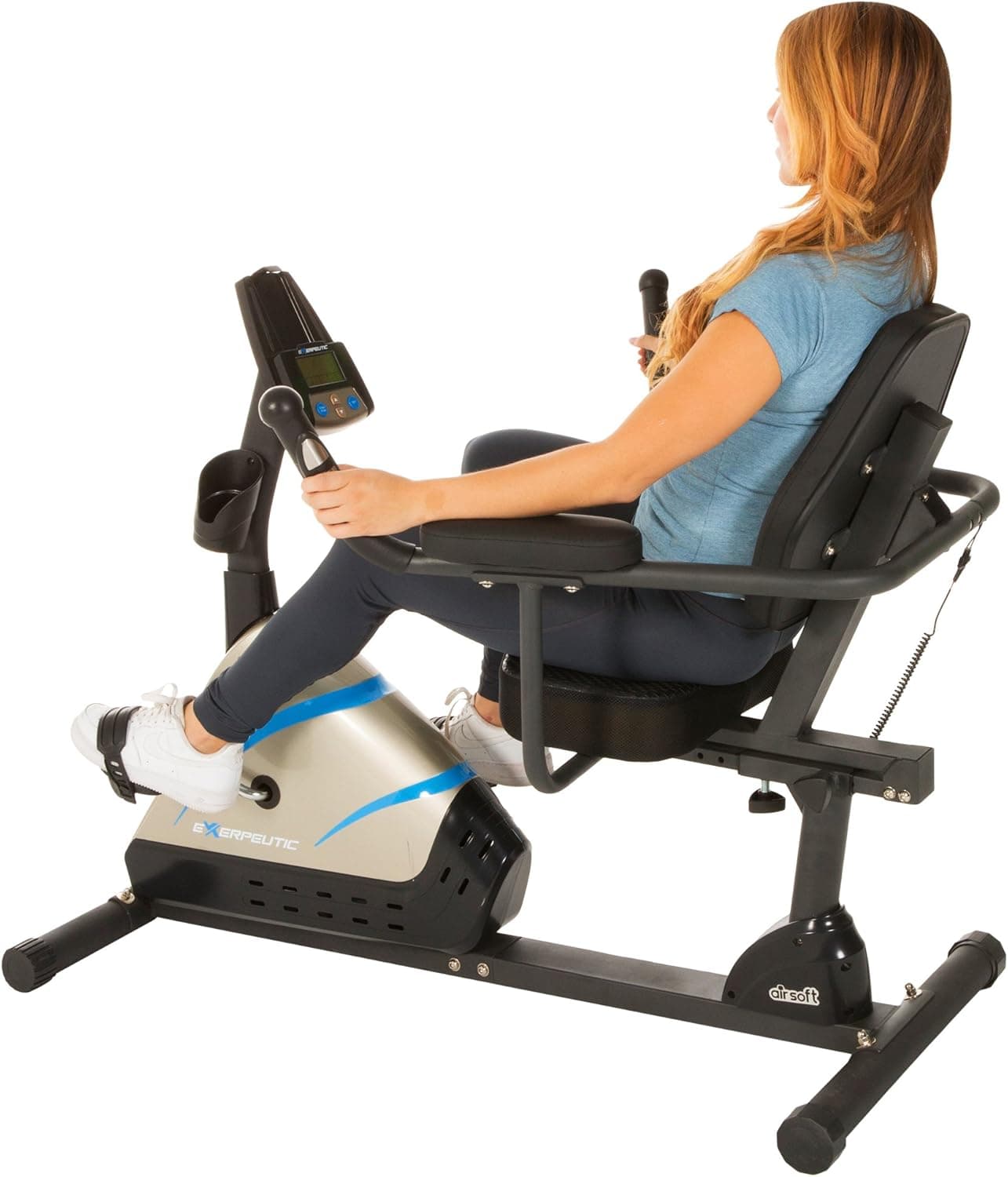 Exerpeutic 2000 High Capacity Programmable Magnetic Recumbent Bike with Air Soft Seat and Heart Pulse Sensors