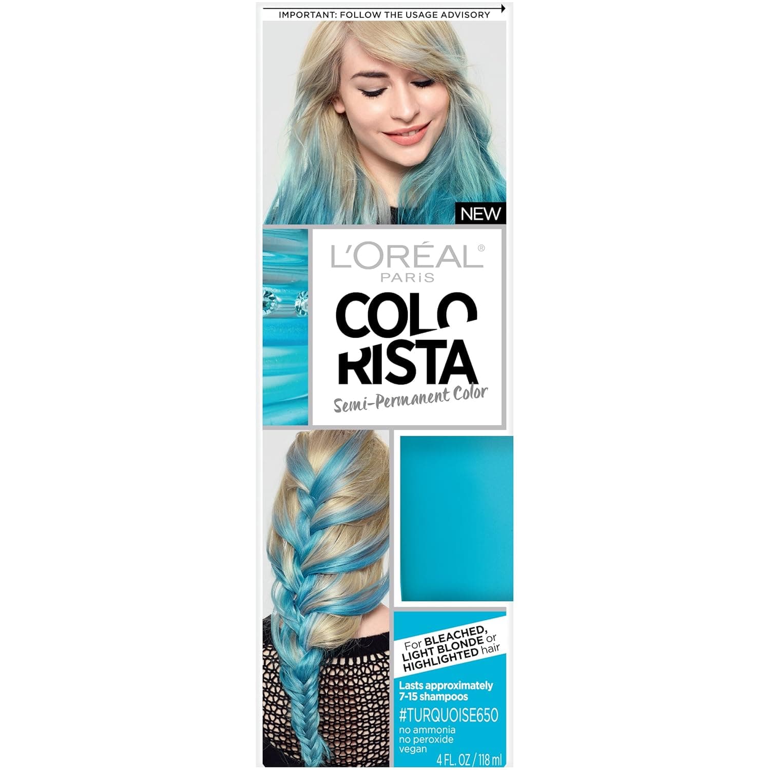 L'Oreal Paris Colorista Semi-Permanent Hair Color for Light Blonde or Bleached Hair, Turquoise