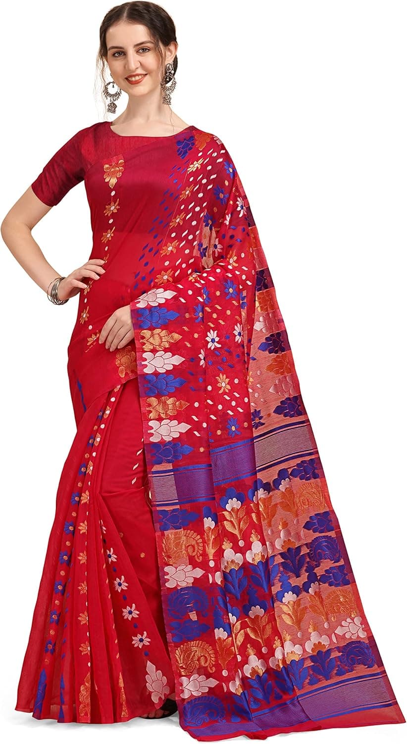 Dhakai Jamdani Bengal Handloom Designer Saree Thread work Handcrafted Sarees For Women Indian Traditional Party Wear