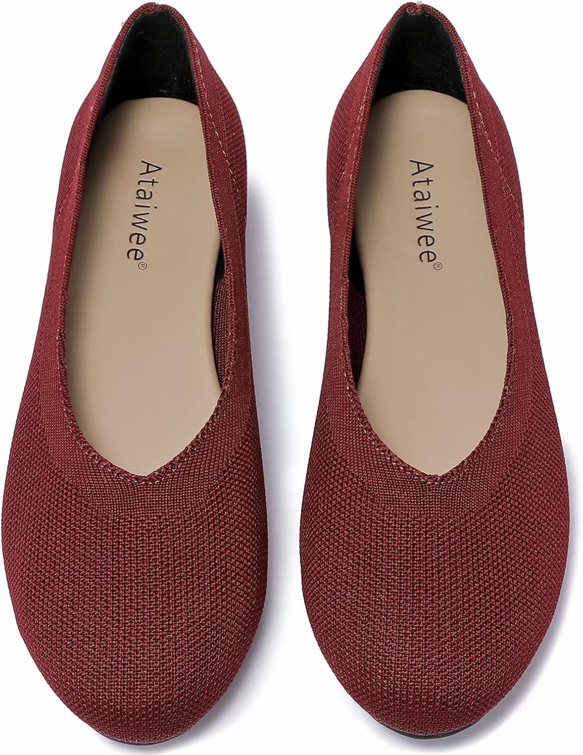 Ataiwee Women's Flat Shoes - Pointed Knitted Casual Classic Ballet Shoes.